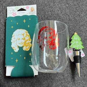 Dolly Parton Christmas Santa Hat Tik Tok Viral Wine Glass, Stopper & Can Cooler